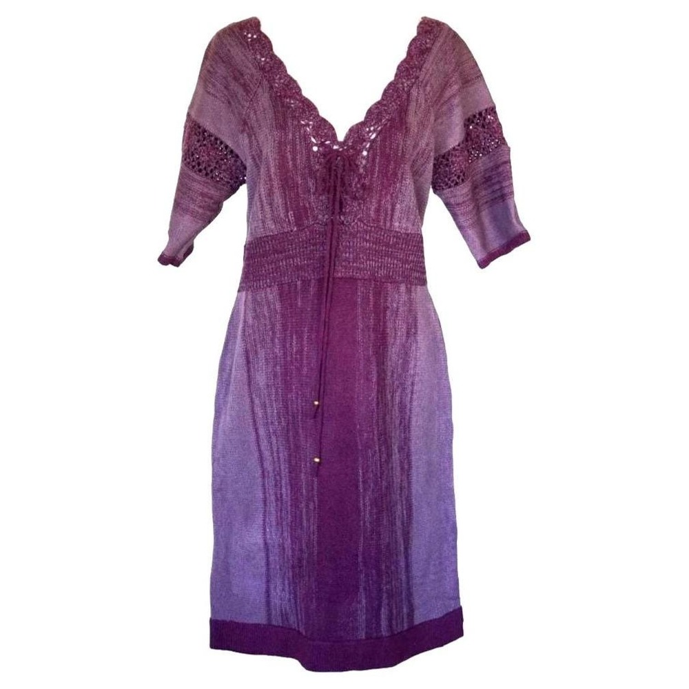 Derek Heart Juniors Dress Women XL Purple Knit Crochet Lace V-Neck Smocked Waist